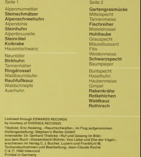 Stereokonzert der Vogelstimmen: Vogelgesänge a.Wald,Feld u.Flur, Intercord,Foc(27 896-0), D, Club.Ed, 1980 - 2LP - Y6984 - 9,00 Euro