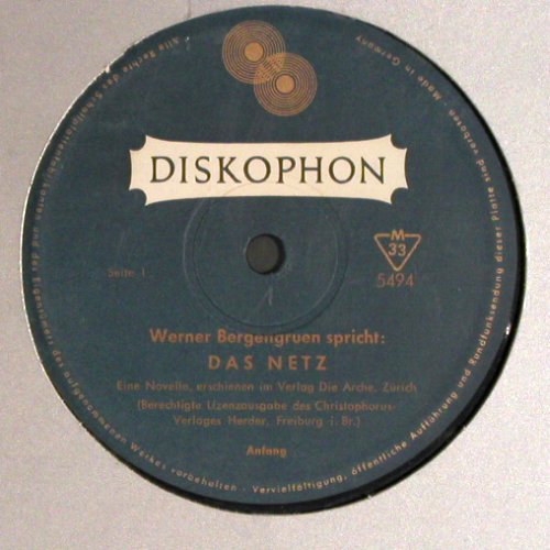 Bergengruen,Werner: Das Netz, Discophon (5494), D,FLC,Mono Typ: 10" Best.-Nr.: Y7056 Preis: 6,00 Euro