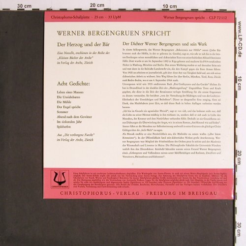 Bergengruen,Werner: Der Herzog und der Bär / 8Gedichte, Christophorus (CLP 72 112), D Typ: 10" Best.-Nr.: Y7059 Preis: 7,50 Euro