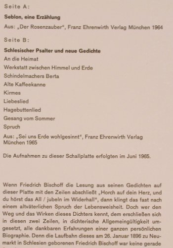 Bischoff,Friedrich: Seblon,e.Erz., Schlesischer Psalter, Christophorus (CLX 75 511), D,Mono, 1965 Typ: 10" Best.-Nr.: Y7060 Preis: 7,50 Euro
