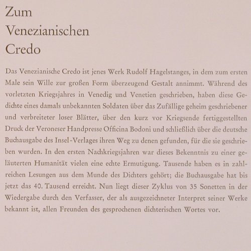 Hagelstange,Rudolf: Zum Venezianischen Credo, Christophorus(CLP 71 589), D,  - 10inch - Y7061 - 7,50 Euro