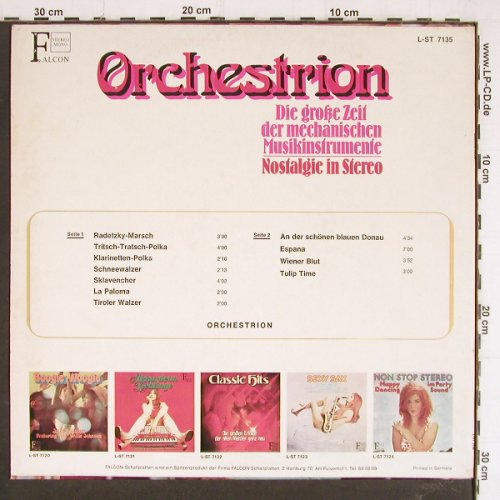 Orchestrion: Die gr.Zeit der mechanischen Musi.., Falcon (L-ST 7135), D,vg+/m- Typ: LP Best.-Nr.: Y7303 Preis: 5,00 Euro