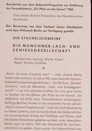 Stachelschweine/Münchener Lach...: 1962Berlin ist einen Freiplatz Wert, Philips, Mono (P 48 053 L), D,vg-/vg+, 1962 Typ: LP Best.-Nr.: Y7329 Preis: 9,00 Euro