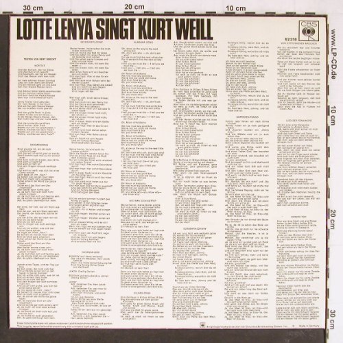 Lenya,Lotte: singt Kurt Weill, CBS (62 318), D Typ: LP Best.-Nr.: Y7339 Preis: 9,00 Euro