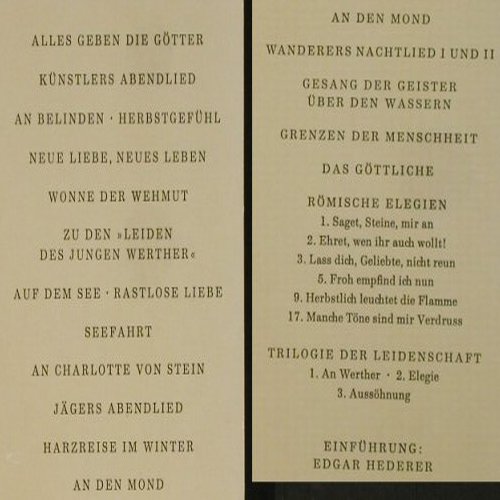 Goethe,J.W.von: Über allen Gipfeln,2Folge,Quadflieg, D.Gr. Literatur(43 030), D,  - LP - Y7428 - 12,50 Euro