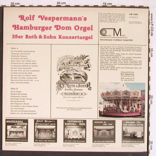 Hamburger Dom Orge l- R.Vespermann: 35 Ruth & Sohn Konzertorgel, Hor Musik Bonn(CM 2066), D,  - LP - Y7558 - 7,50 Euro