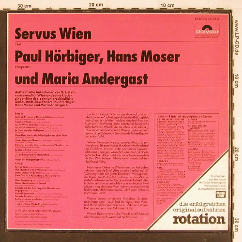 V.A.Servus Wien: Paul Hörbiger,Moser,Maria Andergast, Polydor Rotation (2428 142), D,Ri, 1964 Typ: LP Best.-Nr.: Y7995 Preis: 6,00 Euro