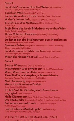V.A.Servus Wien: Paul Hörbiger,Moser,Maria Andergast, Polydor Rotation (2428 142), D,Ri, 1964 Typ: LP Best.-Nr.: Y7995 Preis: 6,00 Euro