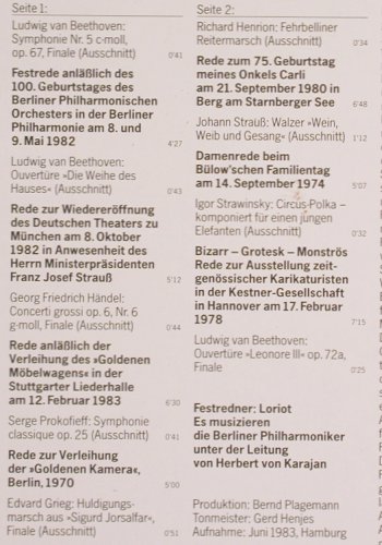 Loriot: Festreden, Deutsche Grammophon (410 745-1), D, 1983 Typ: LP Best.-Nr.: Y8791 Preis: 5,00 Euro