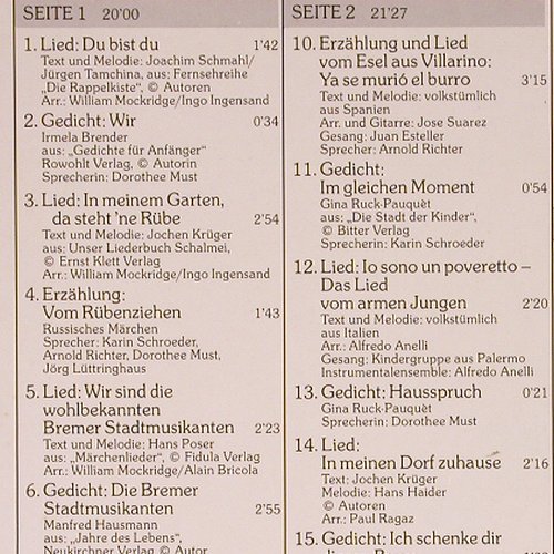 V.A.Der Liederbaum: Du bist du und ich bin ich, Foc, Harmonia Mundi/WDR(16 9548 1), D, 1985 - LP - Y8917 - 5,00 Euro