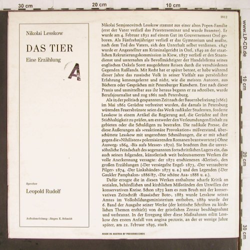 Das Tier: Nikolai Lesskow, Spr.Leopold Rudolf, Preiser Records (SPR 9912), A, A-Stoc Typ: LP Best.-Nr.: Y9238 Preis: 7,50 Euro