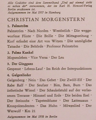 Lüders,Günther: spricht Ringelnatz u. Morgenstern, Telefunken (6.41004 AS), D, vg+/vg+, 1975 Typ: LP Best.-Nr.: Y9266 Preis: 5,00 Euro