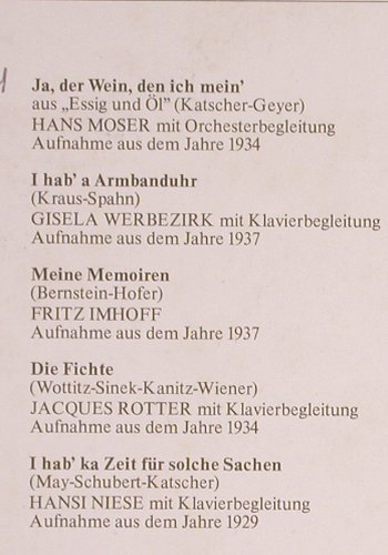 V.A.Wiener Lieblinge von seinerzeit: Hans Moser,G.Werbezirk,F.Imhoff, Preiser Records (PR 9831), A, woc Typ: LP Best.-Nr.: Y9618 Preis: 7,50 Euro