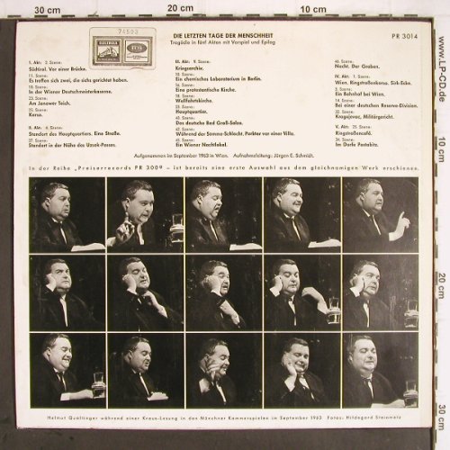 Qualtinger,Helmut: liest Karl Kraus,a.Die letzten Tage, Preiser Records(PR 3014), A,rec.1963,  - LP - Y9643 - 7,50 Euro