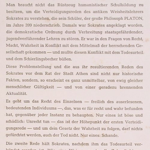 Krauß,Werner: Verteidigungsrede d. Sokrates..., Telefunken (LT 6542), D Typ: LP Best.-Nr.: Y9651 Preis: 7,50 Euro