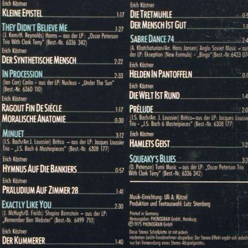 Kästner,Erich: Lyrik + Jazz, Peter Pasetti, vg+/m-, Philips (6305 252), D Typ: LP Best.-Nr.: Y9704 Preis: 12,50 Euro