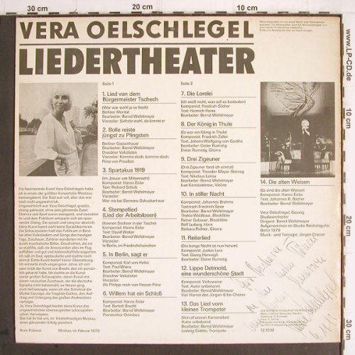 Oelschlegel,Vera: Liedertheater, sign., Eterna (8 15 116), DDR, 1979 Typ: LP Best.-Nr.: Y9805 Preis: 7,50 Euro