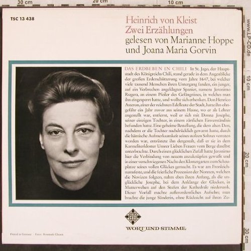 von Kleist,Heinrich: Zwei Erzählungen, Telefunken Wort u.Stimme (TSC 13 438), D Typ: LP Best.-Nr.: Y9950 Preis: 12,50 Euro