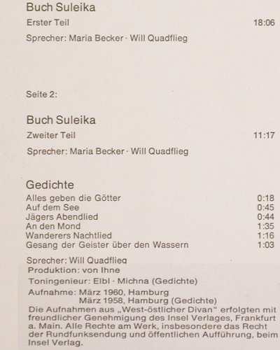 Goethe,J.W.von: West-Östlicher Divan / Suleika, Heliodor(2571 035), D, Ri,  - LP - Y9960 - 6,00 Euro