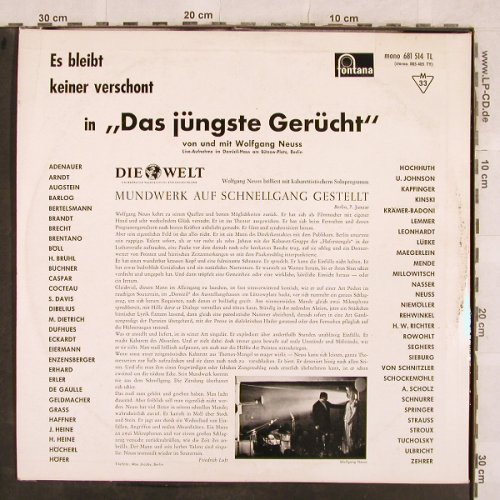 Neuss,Wolfgang: Das Jüngste Gerücht, vg+/vg+, Fontana (681 514 TL), D, Mono, 1964 Typ: LP Best.-Nr.: Y9970 Preis: 7,50 Euro