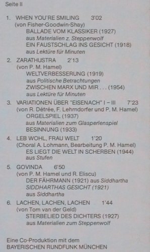 Hesse,Herman: Hesse Between Music, Gerd Westphal, Wergo/Spectrum (SM 1015), D, 1977 Typ: LP Best.-Nr.: Y9984 Preis: 17,50 Euro
