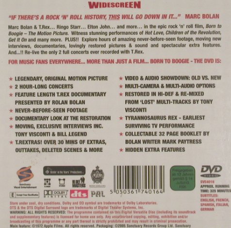 Bolan,Mark / T.Rex: Born to Boogie, FS-New, Sanctuary (SVE 4016), , 2005 Typ: 2DVD-V Best.-Nr.: 20038 Preis: 14,00 Euro