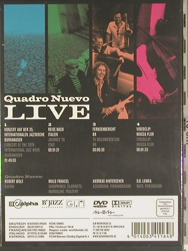 Quadro Nuevo: Live, FS-New, Fine Music (FM 116), , 05 Typ: DVD-V Best.-Nr.: 20097 Preis: 12,50 Euro