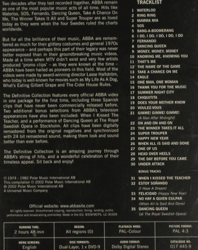 ABBA: The Definitive Collection, Universal/Polar, EU, 2002 Typ: DVD-V Best.-Nr.: 20119 Preis: 10,00 Euro