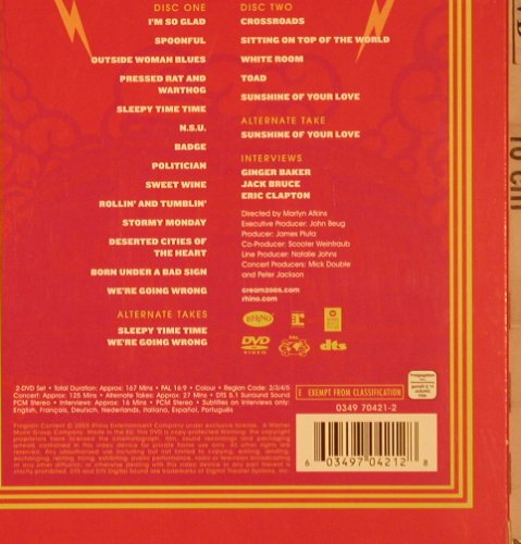 Cream: Royal Albert Hall, Warner, , 2005 Typ: 2DVD-V Best.-Nr.: 20124 Preis: 12,50 Euro