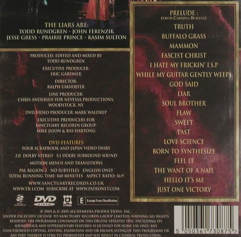 Rundgren,Todd: Liars - Live, FS-New, Sanctuary, , 2005 Typ: DVD-V Best.-Nr.: 20158 Preis: 10,00 Euro
