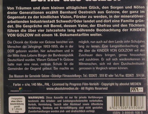 Eigentlich wollte ichFörster werden: Bernd aus Golzow, FS-New, Absolut Medien, D, 2003 Typ: VHS Best.-Nr.: 20011 Preis: 7,50 Euro