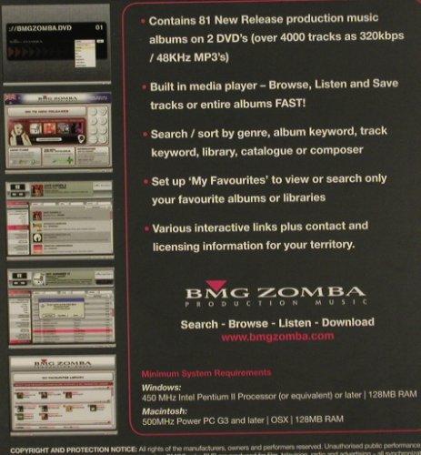 V.A.BMGZomba.dvd: 01 + 02, Production Music(Software), BMG, EJ?,FS-New Typ: DVD*2 Best.-Nr.: 20185 Preis: 5,00 Euro