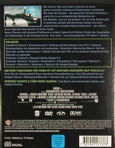 Matrix: Keanu Reeves,Laurence Fishburn, WB (17737 Z5), 131 min, 1999 Typ: DVD-V Best.-Nr.: 20217 Preis: 5,00 Euro