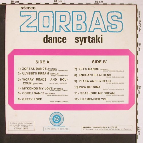 V.A.Zorbas: Dance Syrtaki, Simonetta(SIM 10), GR,  - LP - C5385 - 6,00 Euro