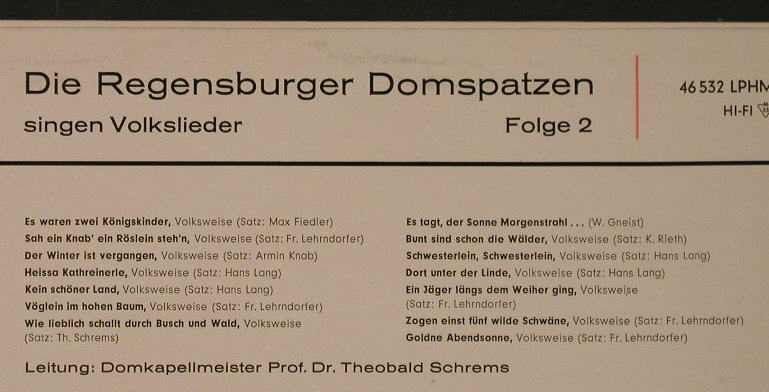 Regensburger Domspatzen: Singen Volkslieder Folge 2, Polydor(46 532 LPHM), D, 1962 - LP - F4057 - 9,00 Euro