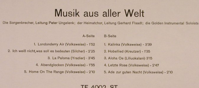 Sorgenbrecher - Peter Ungelenk: Musik aus aller Welt, Top five(TF 4002), D,  - LP - F8415 - 7,50 Euro