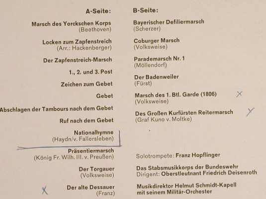 Stabsmusikkorps der Bundeswehr: Der gr.Zapfenstreich,10deut.Märsche, Gong(77 015), D, vg+/vg+,  - LP - F8451 - 5,00 Euro