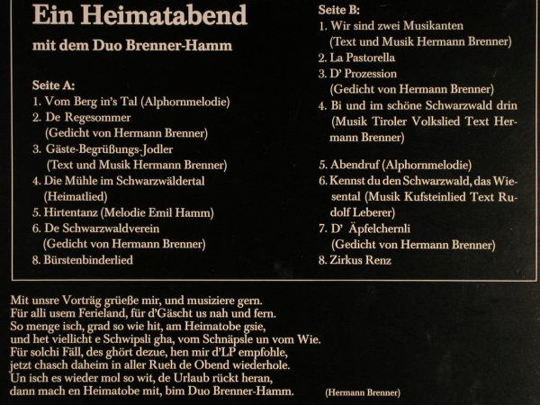 Duo Brenner-Hamm: Ein Heimatabend mit dem, Aurophon(AU 11041), D, 1980 - LP - F9307 - 9,00 Euro
