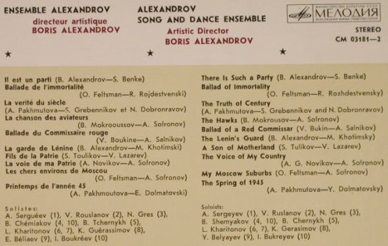 Alexandrov Song a Dance Ens.: Boris Alexandrov, Art Director, Melodia(CM 03181-2), UdSSR, 1974 - LP - H1025 - 9,00 Euro