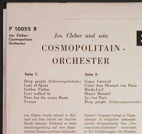 Cleber,Jos: pres. his Cosmopolitain Orchestra, Philips(P 10055 R), NL,vg+/vg+,  - 10inch - H134 - 9,00 Euro