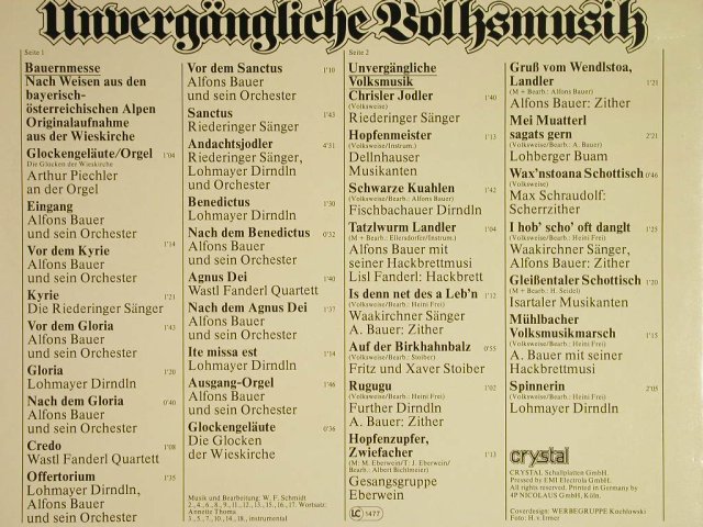 V.A.Bauernmesse: UnvergänglicheVolksmusik,Wieskirche, Crystal(028 CRY 45334), D, Ri, 1961 - LP - H1370 - 6,00 Euro