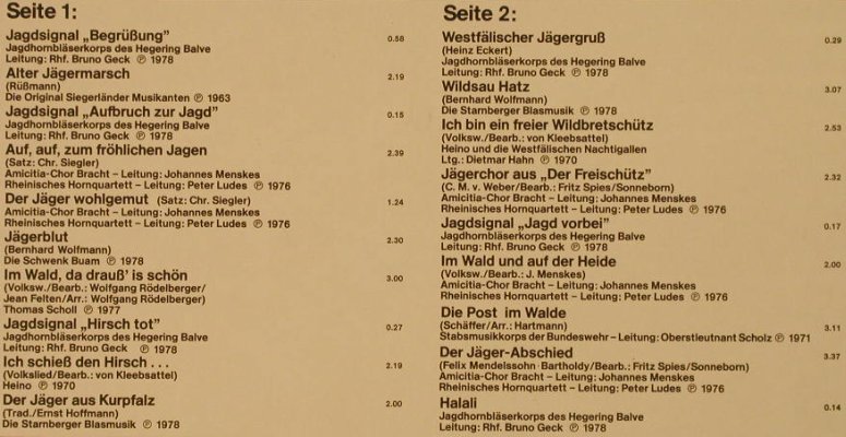 V.A.Volkstümliche Jagdlieder: Lieder,Märsche,Signale zur Jagd, HörZu(054-45 117), D, 1978 - LP - H2725 - 6,00 Euro