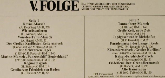 V.A.Deutsche Armeemärsche: V.Folge,Stabsmusikkorps der B.W., Philips(5840 406), D, 1976 - LP - H2893 - 7,50 Euro