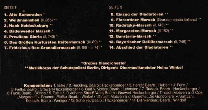 Musikkorps d.Schutzpolizei Berlin: Deutsche Marschmusik, Heinz Winkel, Telefunken(6.21004 AS), D, Ri, 1961 - LP - H3742 - 9,00 Euro