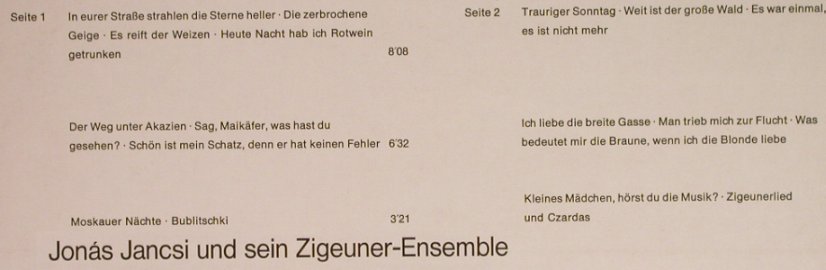 Jancsi,Jonas & s.Zigeuner-Ensemble: Zigeunerklänge, FAN(555 337), D,  - LP - H589 - 5,00 Euro