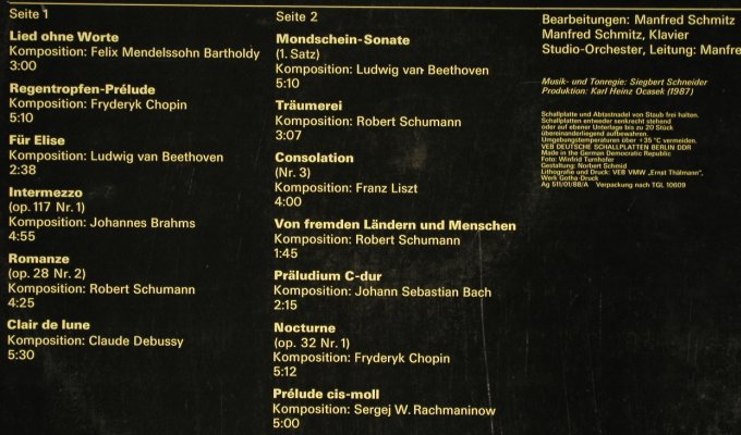 Schmitz,Manfred: Träumerei am Kamin,StudioOrch,Klavi, Amiga, vg+/m-(8 56 295), DDR, 1988 - LP - H6630 - 5,00 Euro