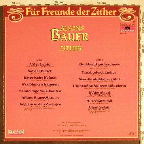 Bauer,Alfons: Für Freunde der Zither, Polydor/Isar Ton(2418 672), D, 1979 - LP - H7087 - 7,50 Euro