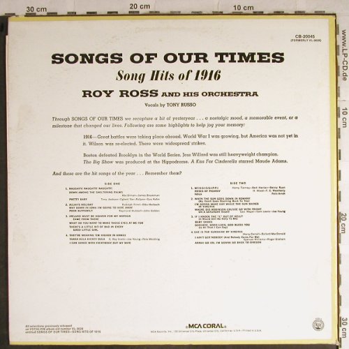 Ross,Roy & his Orchestra: Songs of our time,Song Hits of 1916, MCA Coral(CB-20045), US,  - LP - H8773 - 7,50 Euro
