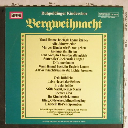 Ruhpoldinger Kinderchor: Bergweihnacht, Erich Stadler, Europa(E 1058), D, 1975 - LP - H9010 - 6,00 Euro
