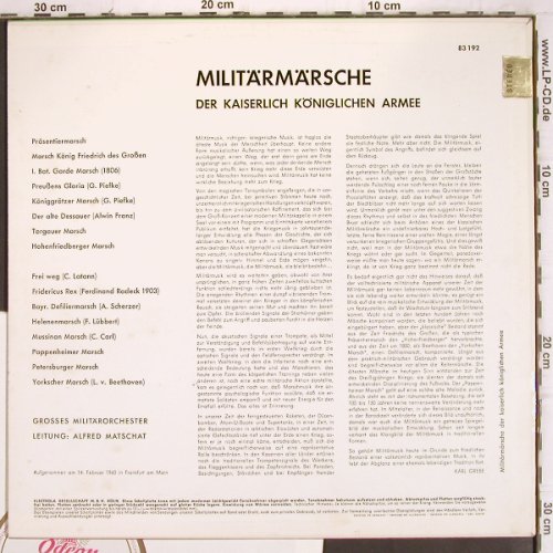 Großes Militärorchester: Militärmärsche - Alfred Matschat, Odeon (STO 83 192), D,rec.1960 Typ: LP Best.-Nr.: V1012 Preis: 7,50 Euro